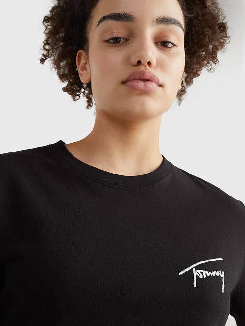 Tommy Hilfiger Cropped Signature Logo Ženske Majice Črna | TH638GZS