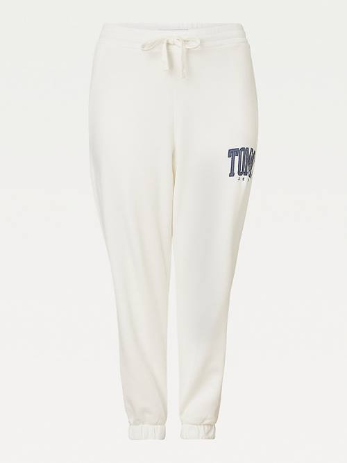 Tommy Hilfiger Curve College Tommy Badge Plush Joggers Ženske Hlače Bela | TH670SOI