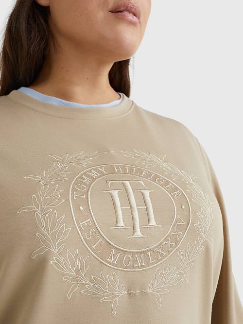 Tommy Hilfiger Curve Crest Embroidery Relaxed Ženske Pulover Bež | TH854CNR