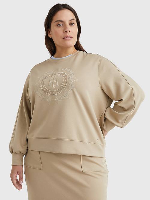 Tommy Hilfiger Curve Crest Embroidery Relaxed Ženske Pulover Bež | TH854CNR