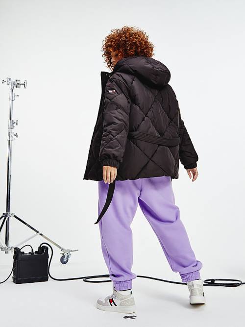 Tommy Hilfiger Curve Diamond Quilted Belted Puffer Ženske Jakne Črna | TH360GEJ