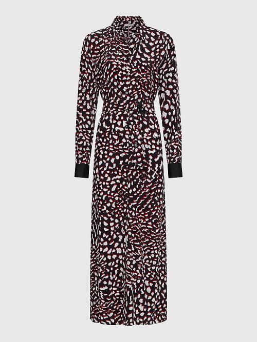 Tommy Hilfiger Curve Feather Print Relaxed Fit Midi Ženske Obleke Črna | TH093IPF