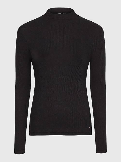 Tommy Hilfiger Curve High Neck Skinny Fit Modal Jumper Ženske Majice Črna | TH689WIS