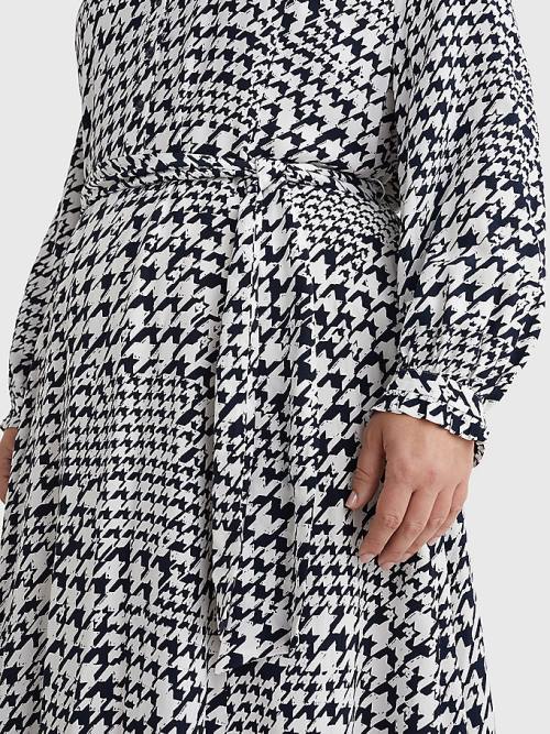 Tommy Hilfiger Curve Houndstooth Relaxed Fit Midi Ženske Obleke Modra | TH608TDW