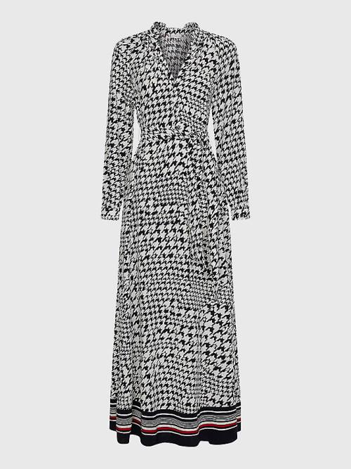 Tommy Hilfiger Curve Houndstooth Relaxed Fit Midi Ženske Obleke Modra | TH608TDW