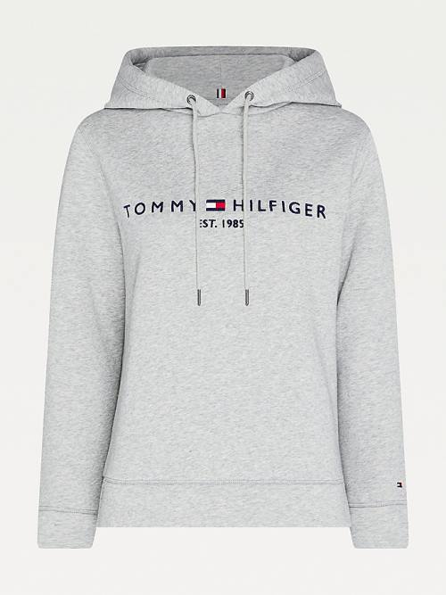 Tommy Hilfiger Curve Logo Drawstring Ženske Pulover s kapuco Siva | TH405KGB