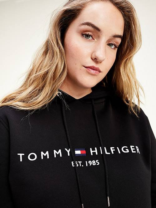 Tommy Hilfiger Curve Logo Drawstring Ženske Pulover s kapuco Črna | TH501SON