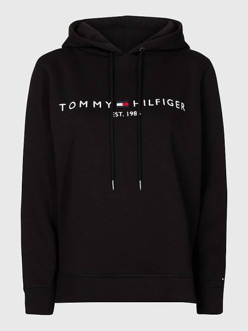 Tommy Hilfiger Curve Logo Drawstring Ženske Pulover s kapuco Črna | TH501SON