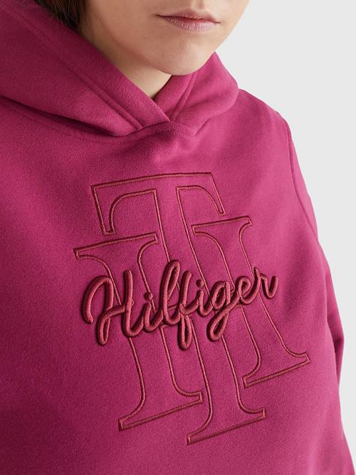 Tommy Hilfiger Curve Monogram Embroidery Regular Fit Ženske Pulover s kapuco Rdeča | TH385JTO