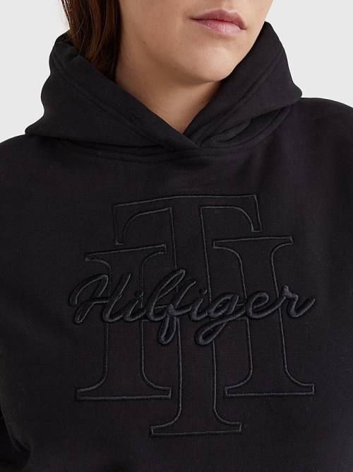 Tommy Hilfiger Curve Monogram Embroidery Regular Fit Ženske Pulover s kapuco Črna | TH964YZA