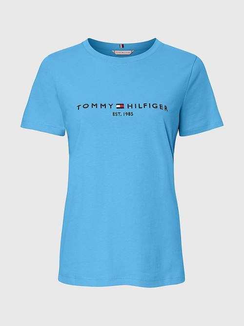 Tommy Hilfiger Curve Organic Cotton Logo Ženske Majice Modra | TH674JNS