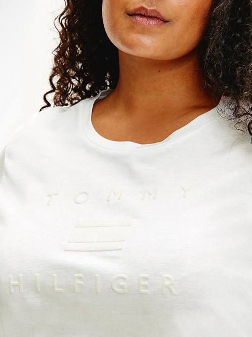 Tommy Hilfiger Curve Organic Cotton Tonal Logo Ženske Majice Bela | TH936UEV