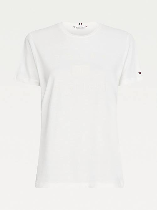 Tommy Hilfiger Curve Organic Cotton Tonal Logo Ženske Majice Bela | TH936UEV