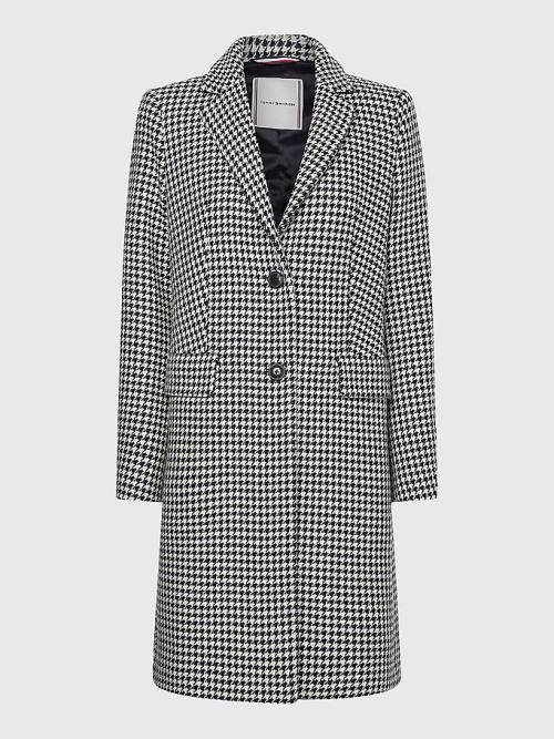 Tommy Hilfiger Curve Recycled Wool Blend Houndstooth Ženske Plašč Modra | TH156BDI