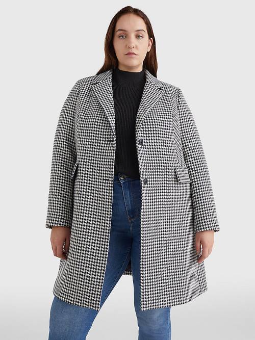 Tommy Hilfiger Curve Recycled Wool Blend Houndstooth Ženske Plašč Modra | TH156BDI