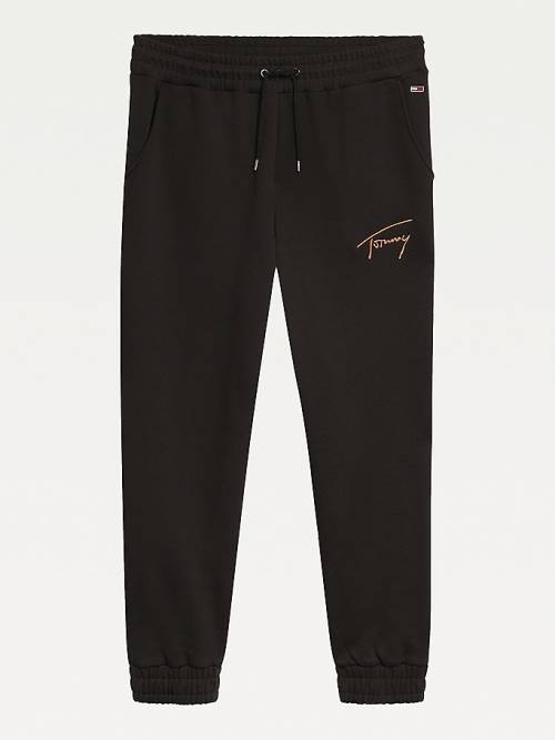 Tommy Hilfiger Curve Signature Logo Cotton Blend Joggers Ženske Hlače Črna | TH483DMG