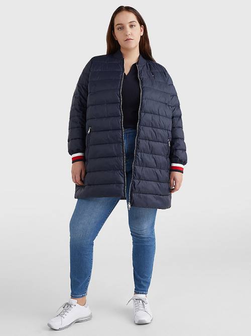 Tommy Hilfiger Curve TH Protect Filled Long Bomber Coat Ženske Jakne Modra | TH641IPL