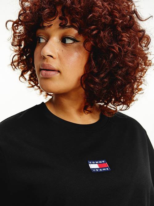 Tommy Hilfiger Curve Tommy Badge Crew Neck Ženske Majice Črna | TH384WEI