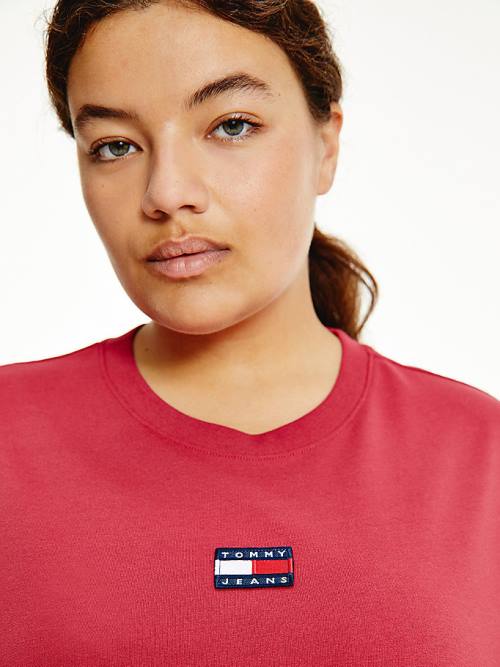 Tommy Hilfiger Curve Tommy Badge Crew Neck Ženske Majice Rdeča | TH680NQL