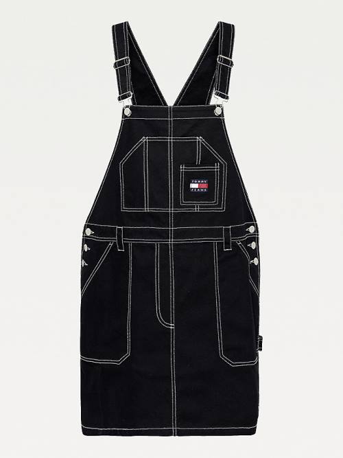 Tommy Hilfiger Curve Tommy Badge Stitch Dungaree Ženske Obleke Črna | TH948FBJ