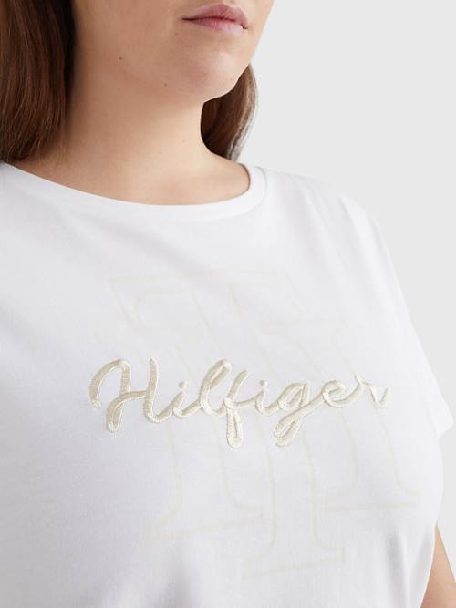 Tommy Hilfiger Curve Tonal Script Logo Organic Cotton Ženske Majice Bela | TH768UKN