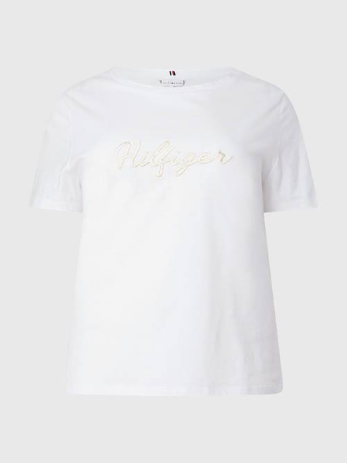 Tommy Hilfiger Curve Tonal Script Logo Organic Cotton Ženske Majice Bela | TH768UKN