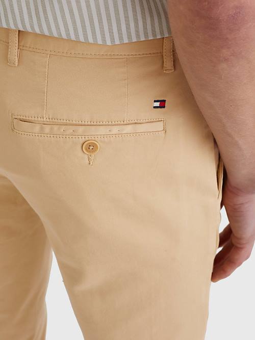 Tommy Hilfiger Denton Straight Fit Satin Chinos Moški Hlače Bež | TH351OLN