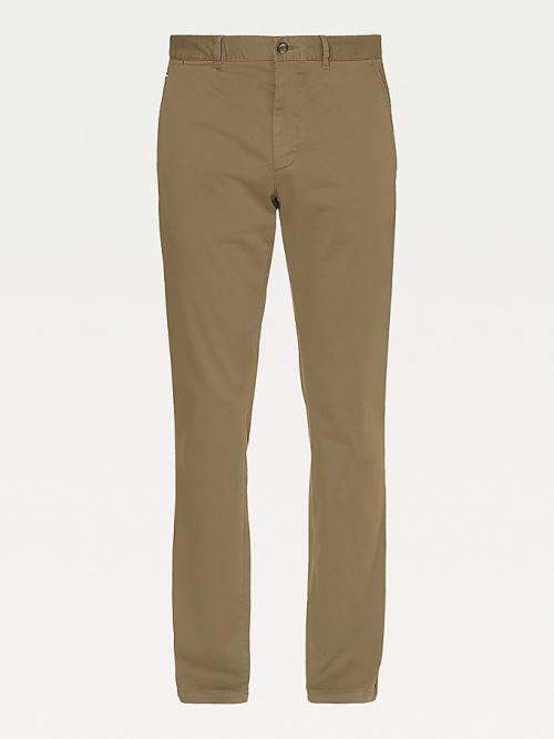 Tommy Hilfiger Denton Straight Fit Satin Chinos Moški Hlače Rjav | TH570NRP