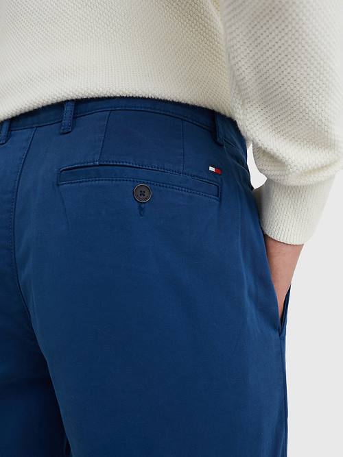 Tommy Hilfiger Denton Straight Fit Satin Chinos Moški Hlače Modra | TH647THK