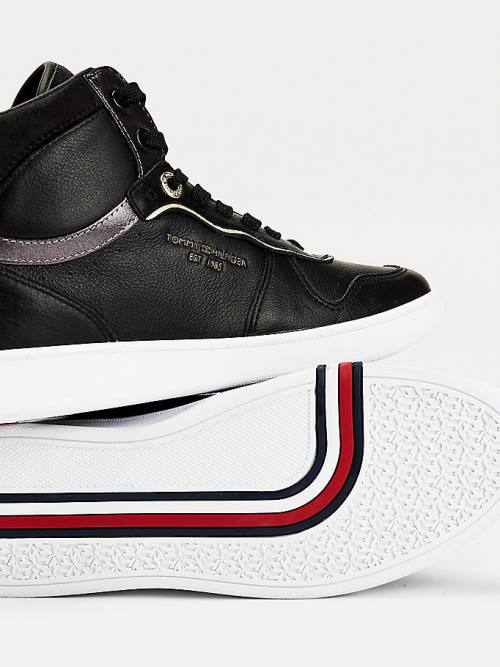 Tommy Hilfiger Elevated Leather Metallic Court Ženske Superge Črna | TH628ZBS