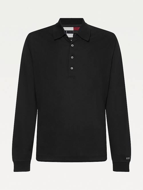 Tommy Hilfiger Elevated Long Sleeve Moški Polo Majica Črna | TH527NGO