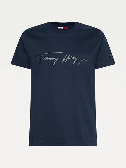 Tommy Hilfiger Elevated Signature Organic Cotton Moški Majice Modra | TH079VIC