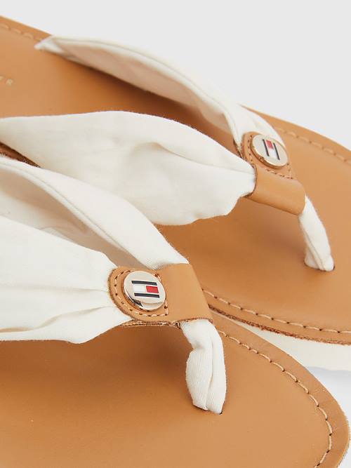 Tommy Hilfiger Essential Leather Footbed Flip-Flops Ženske Sandali Bela | TH179RUH