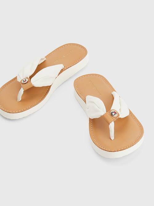 Tommy Hilfiger Essential Leather Footbed Flip-Flops Ženske Sandali Bela | TH179RUH