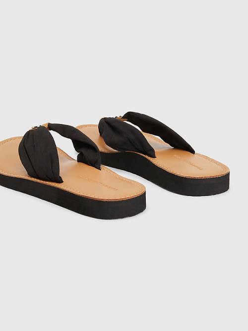 Tommy Hilfiger Essential Leather Footbed Flip-Flops Ženske Sandali Črna | TH241MOE