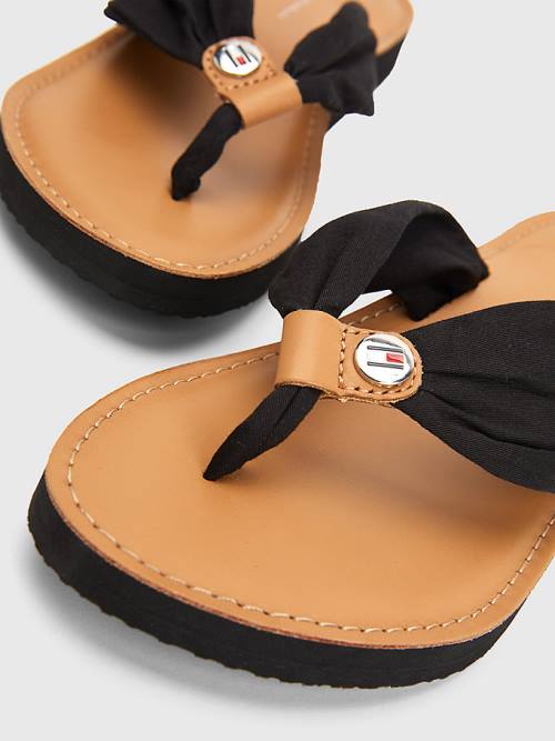 Tommy Hilfiger Essential Leather Footbed Flip-Flops Ženske Sandali Črna | TH241MOE