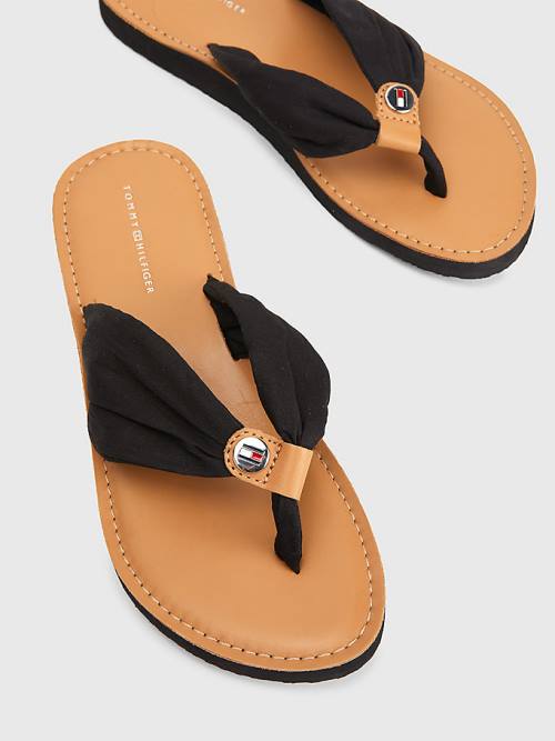 Tommy Hilfiger Essential Leather Footbed Flip-Flops Ženske Sandali Črna | TH241MOE