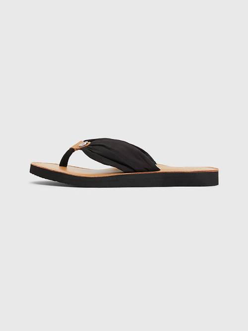 Tommy Hilfiger Essential Leather Footbed Flip-Flops Ženske Sandali Črna | TH241MOE