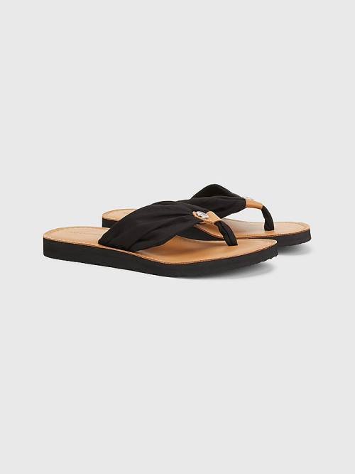 Tommy Hilfiger Essential Leather Footbed Flip-Flops Ženske Sandali Črna | TH241MOE