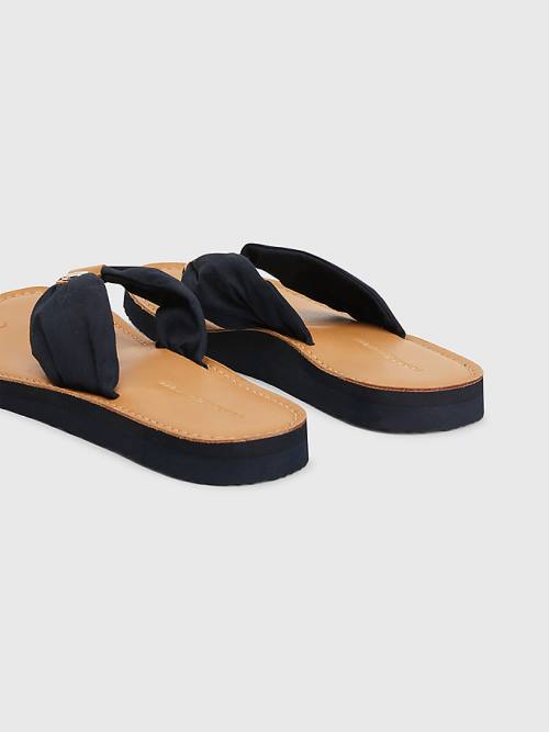 Tommy Hilfiger Essential Leather Footbed Flip-Flops Ženske Sandali Modra | TH824BCZ