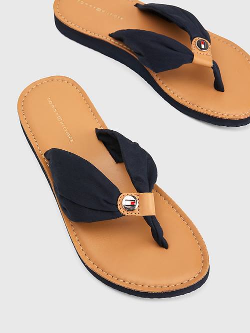 Tommy Hilfiger Essential Leather Footbed Flip-Flops Ženske Sandali Modra | TH824BCZ