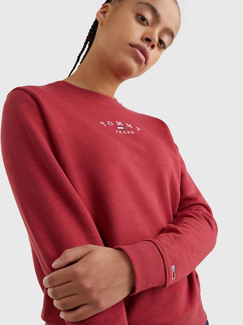 Tommy Hilfiger Essential Logo Crew Neck Ženske Pulover Rdeča | TH516GTM