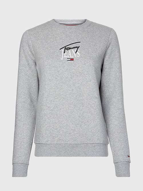 Tommy Hilfiger Essential Logo Crew Neck Ženske Pulover Siva | TH806XPH