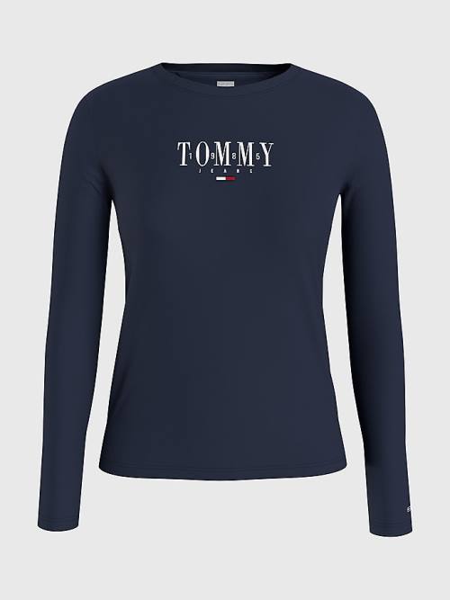 Tommy Hilfiger Essential Logo Long Sleeve Ženske Majice Modra | TH149PQM