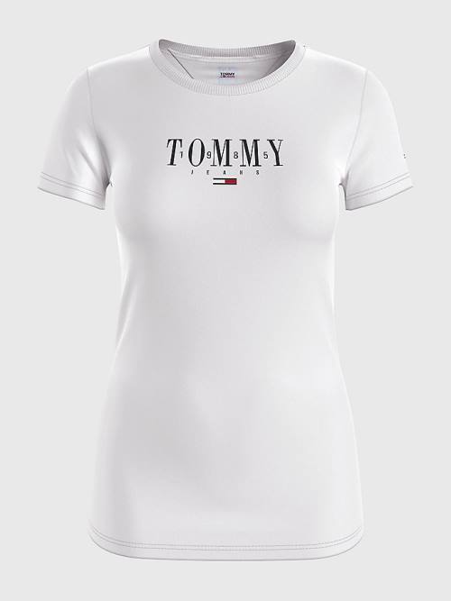 Tommy Hilfiger Essential Logo Skinny Fit Ženske Majice Bela | TH106JYZ