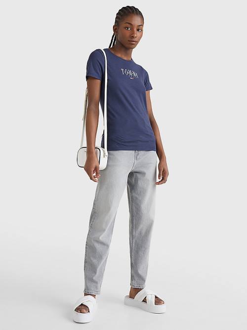 Tommy Hilfiger Essential Logo Skinny Fit Ženske Majice Modra | TH273FGS