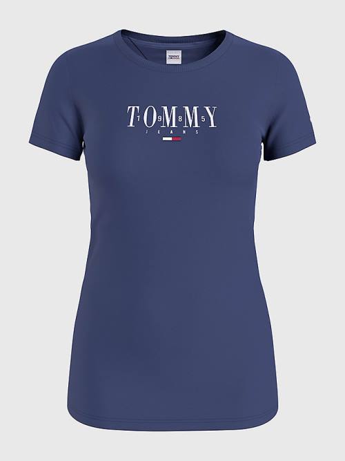 Tommy Hilfiger Essential Logo Skinny Fit Ženske Majice Modra | TH273FGS