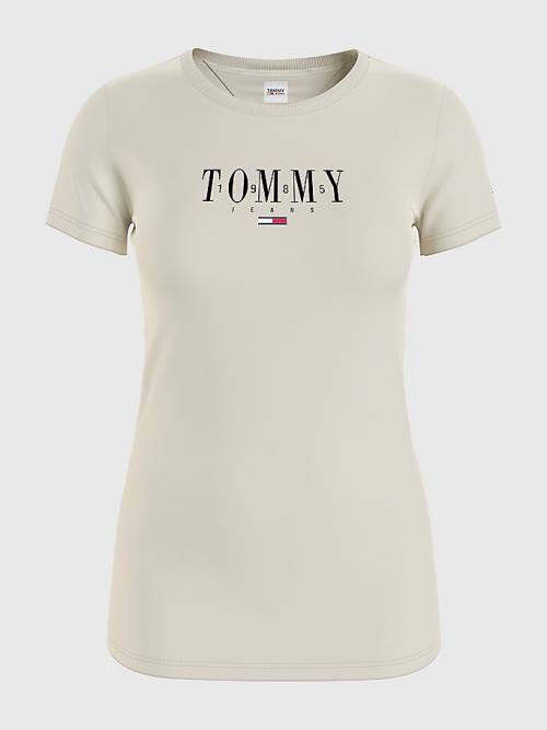 Tommy Hilfiger Essential Logo Skinny Fit Ženske Majice Bež | TH432OYP