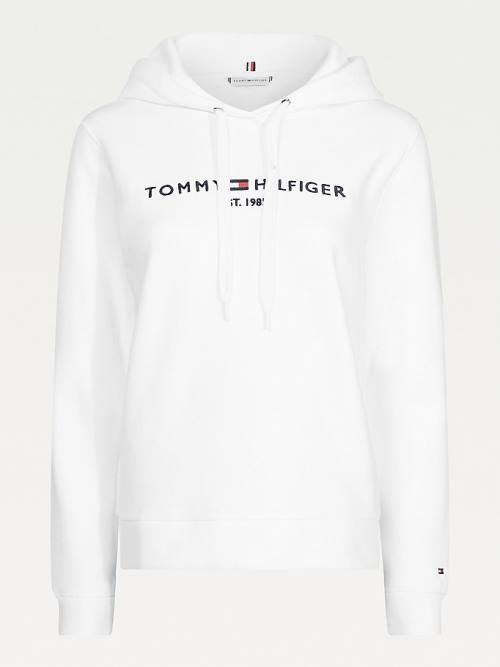 Tommy Hilfiger Essential Logo Ženske Pulover s kapuco Bela | TH249NZR