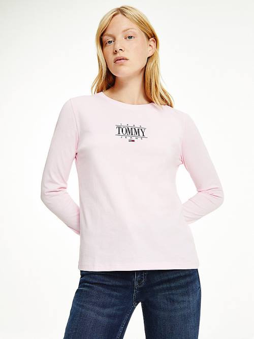 Tommy Hilfiger Essential Long Sleeve Logo Ženske Majice Roza | TH874COR